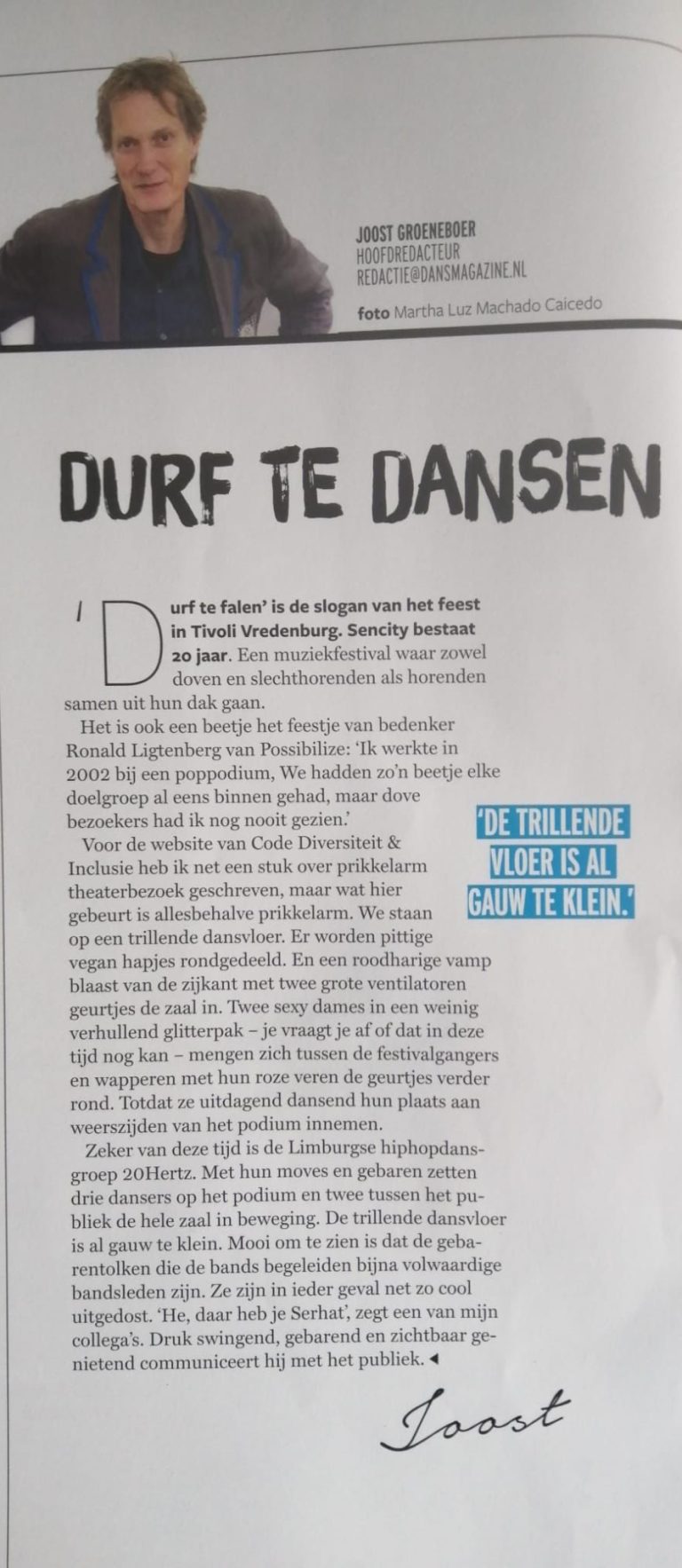 20Hertz genoemd in Dansmagazine